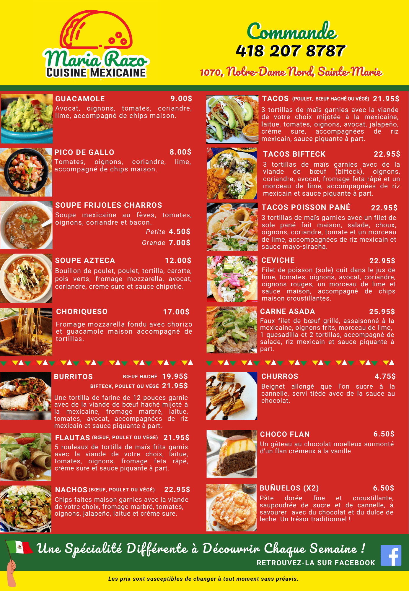 Menu Maria Razo Cuisine Mexicaine 4