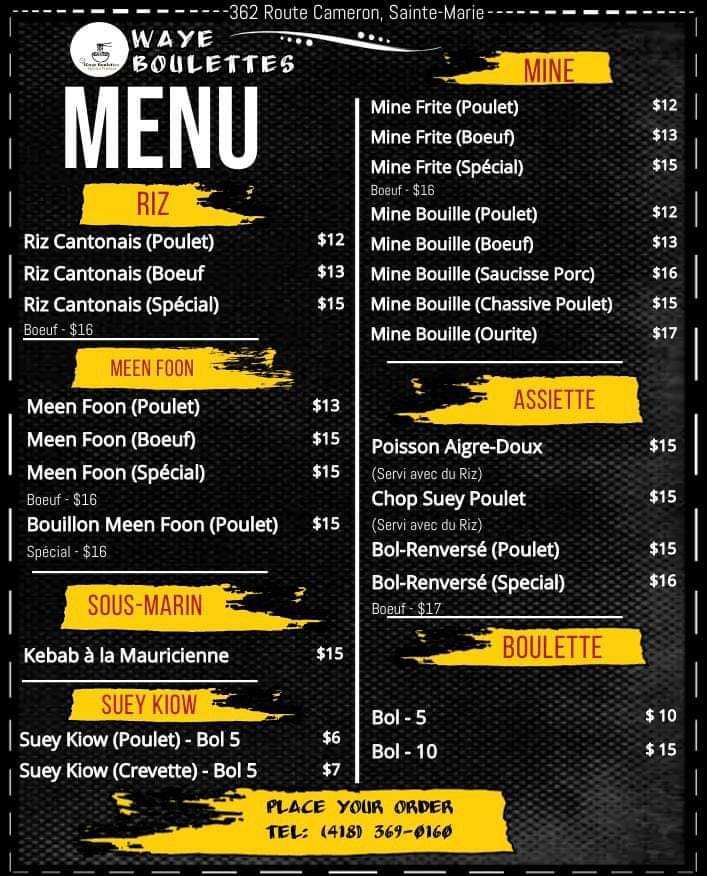 waye boulette menu